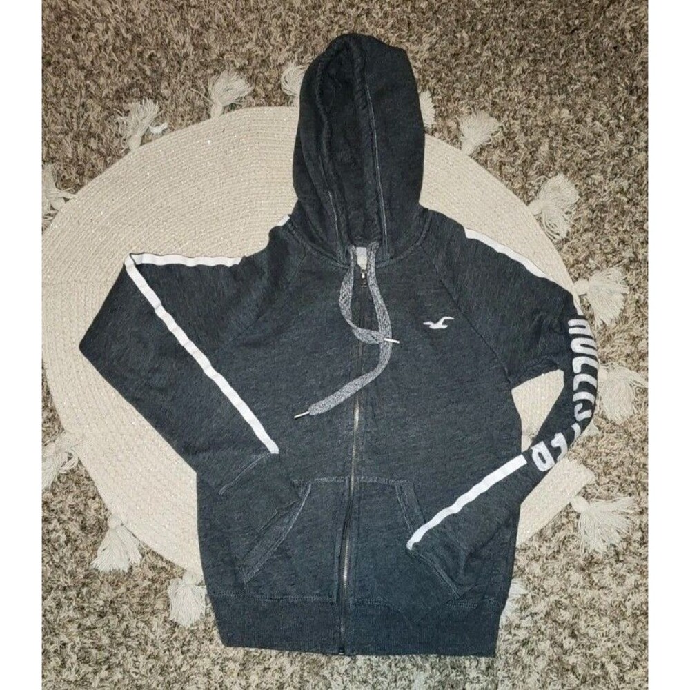 Y2K Hollister zip-up hoodie with embroidered logo and zipper   Women’s size XS